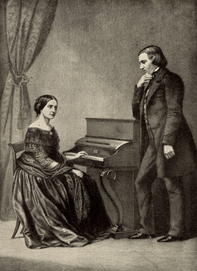 Robert Schumann (1810-1856) con la moglie (stampa) da Unknown artist