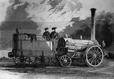 Locomotiva di Robert Stephenson per la ferrovia da Liverpool a Manchester nel 1831 - incisione da Unknown artist
