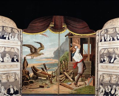 Robinson Crusoe che costruisce la sua capanna, circa 1890. Romanzo di Daniel Defoe (1660 - 1731) da Unknown artist