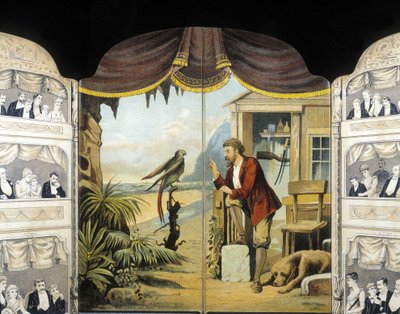 Robinson Crusoe con il suo pappagallo, circa 1890. Romanzo di Daniel Defoe (1660 - 1731) da Unknown artist
