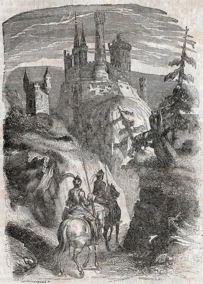 Ruggero e Ricciardetto vedono il castello di Aigremont - incisione del 1851 da 