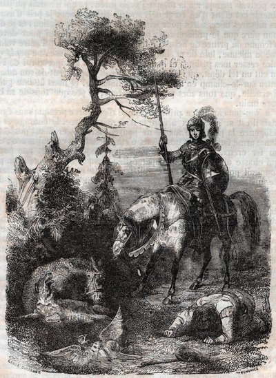 Ruggiero usa lo scudo incantato - incisione del 1851 da 