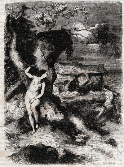 Orlando libera Olimpia - incisione del 1851 da 