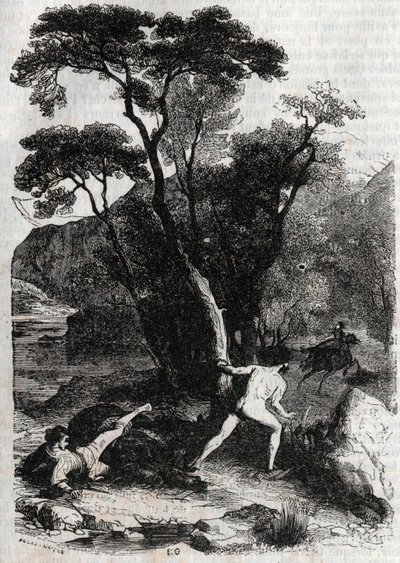 Orlando inseguendo Angelica - incisione del 1851 da 