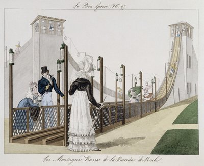 Montagne russe alla Barriere du Roule, inizio XIX secolo - in "Le Bon Genre", n. 97 da Unknown artist