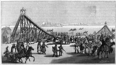 Montagne russe in Russia da un vecchio disegno originale di Sauerweid. In "Nature. Rivista di scienze e delle loro applicazioni alle arti e all