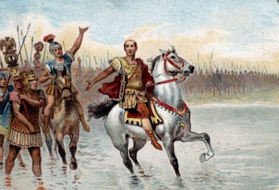 Sistema politico romano: Il console. Giulio Cesare attraversò il fiume Rubicone con le sue legioni in armi il 10 gennaio 49 a.C. sulle orme di Pompeo il Grande (Gneo Pompeo Magno) da Unknown artist