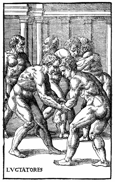 Lottatori romani - in "Hieronymi Mercurialis de Arte Gymnastica", edizione di Venezia da Unknown artist
