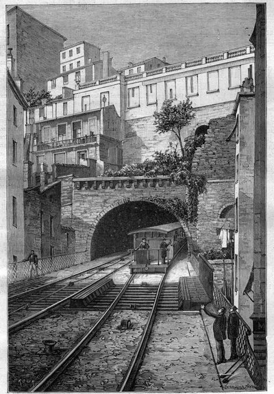 Route du chemin de fer de Lyon à Fourviere - incisione in "Journal des voyages" 1884 da Unknown artist
