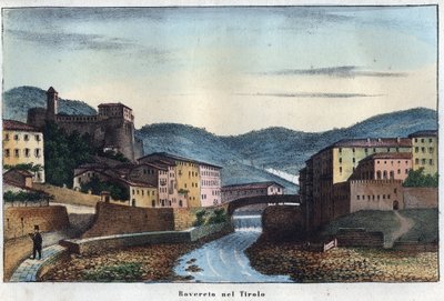 Rovereto città in Trentino nel nord Italia - XIX secolo - incisione da 
