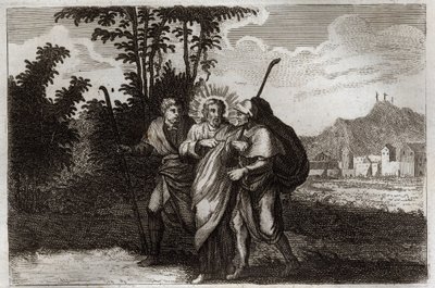 Bibbia di Royaumont, Nuovo Testamento: Discepoli di Emmaus. I due discepoli di Emmaus incontrano il Cristo risorto. Illustrazione del 1811 da Unknown artist
