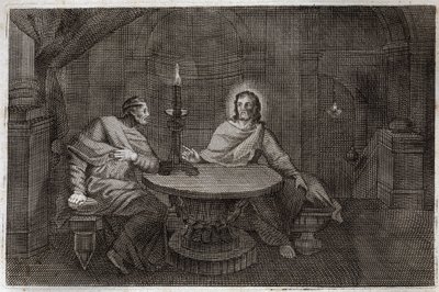 Bibbia di Royaumont, Nuovo Testamento: Nicodemo va a trovare Gesù Cristo di notte. Illustrazione del 1811 da Unknown artist