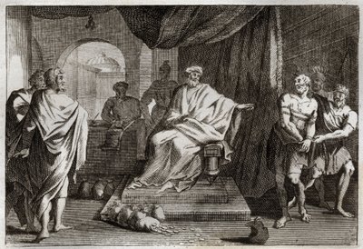 Bibbia di Royaumont, Nuovo Testamento: Parabola dei talenti. Un padrone punisce uno dei suoi servi che ha nascosto il denaro che gli aveva dato. Illustrazione del 1811 da Unknown artist