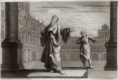 Bibbia di Royaumont, Nuovo Testamento: Parabola del Fariseo e del Pubblicano, che andarono a pregare al Tempio. Illustrazione del 1811. da Unknown artist
