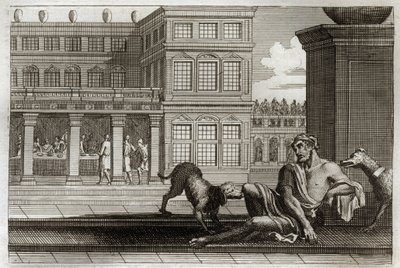 Bibbia di Royaumont, Nuovo Testamento: Parabola del ricco malvagio e di Lazzaro. Illustrazione del 1811. da Unknown artist