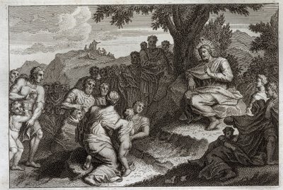 Bibbia di Royaumont, Nuovo Testamento: Sermone della montagna. Gesù Cristo sceglie dodici apostoli tra i suoi discepoli e pronuncia il Sermone della Montagna. Illustrazione del 1811. da Unknown artist