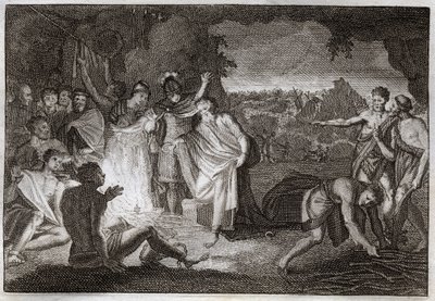 Bibbia di Royaumont, Nuovo Testamento: Naufragio di San Paolo. Viene morso da una vipera senza subire alcun danno. Illustrazione del 1811. da Unknown artist