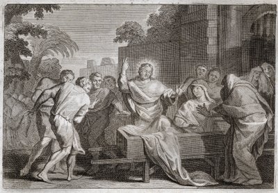 Bibbia di Royaumont, Nuovo Testamento: Figlio della vedova di Naim. Gesù Cristo resuscita il figlio di una vedova della città di Naim. Illustrazione del 1811. da Unknown artist