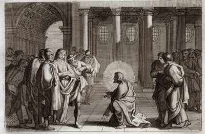 Bibbia di Royaumont, Nuovo Testamento: La donna adultera. Gesù Cristo si sottrae divinamente alle trappole che i Giudei gli tendono, chiedendogli cosa fare di una donna sorpresa in adulterio, dicendo: "Chi di voi è senza peccato scagli la prima pietra". Il da Unknown artist