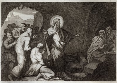 Bibbia di Royaumont, Nuovo Testamento: La resurrezione di Lazzaro da parte di Gesù Cristo. Illustrazione del 1811 da Unknown artist