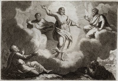 Bibbia di Royaumont, Nuovo Testamento: La Trasfigurazione di Gesù Cristo. Cristo circonda Mosè ed Elia con sotto l