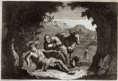 Bibbia di Royaumont, Nuovo Testamento: La parabola del Buon Samaritano. Il Samaritano si ferma per soccorrere l