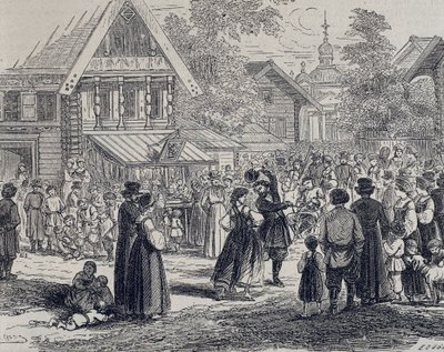 Russia (XIX secolo). Festa in un villaggio. 1879 (incisione) da Unknown artist