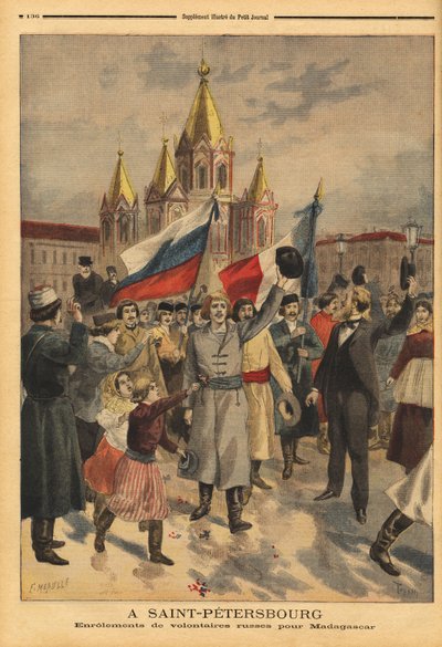 Volontari russi a San Pietroburgo per la spedizione francese in Madagascar. Incisione in “Le petit journal” 28/04/1895. Collezione Selva da Unknown artist