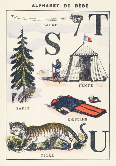 S T U: sciabola, abete, tenda, tigre, uniforme da Unknown artist
