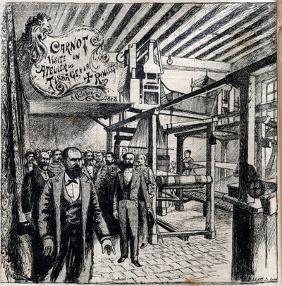 Sadi Carnot (1837-1894) visita un laboratorio a Canut, 8 ottobre da Unknown artist