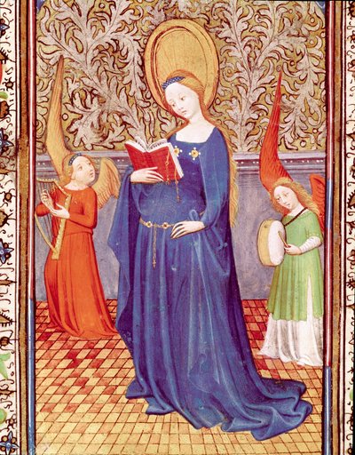Santa Cecilia circondata da due angeli musicisti. Miniatura tratta da 