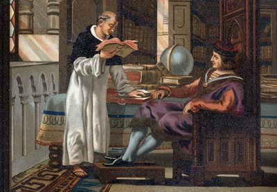 San Luigi (1214-1270), re di Francia, e il suo consigliere San Vincenzo di Beauvais (ca. 1190-1264), dopo "La Ciencia y sus Hombres par Louis Figuier". Barcellona 1881 da Unknown artist