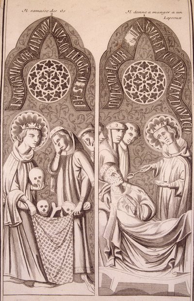 San Luigi raccoglie ossa e dà cibo ai lebbrosi da Unknown artist
