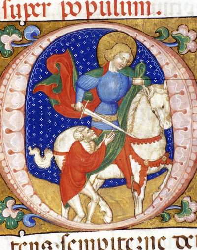 San Martino che condivide il suo mantello con un povero, miniatura del XV secolo, Biblioteca Nazionale Braidense da Unknown artist