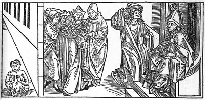 San Severino. Incisione da Leben der Heiligen - sommerteil (Il libro dei santi) di Jacobus (Giacomo) da Varagine (1228-1298). Lubecca 1488 da Unknown artist