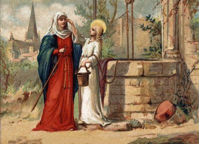Santa Genoveffa (422-502), patrona di Parigi dona la vista al mare. Cromolitografia intorno al 1890 da Unknown artist