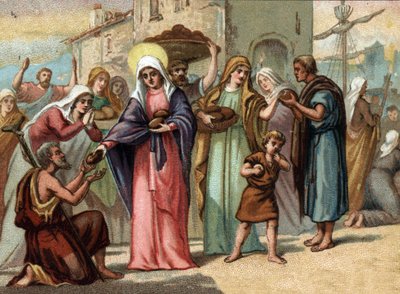 Santa Genoveffa (422-502), patrona di Parigi della carestia. Cromolitografia intorno al 1890 da Unknown artist