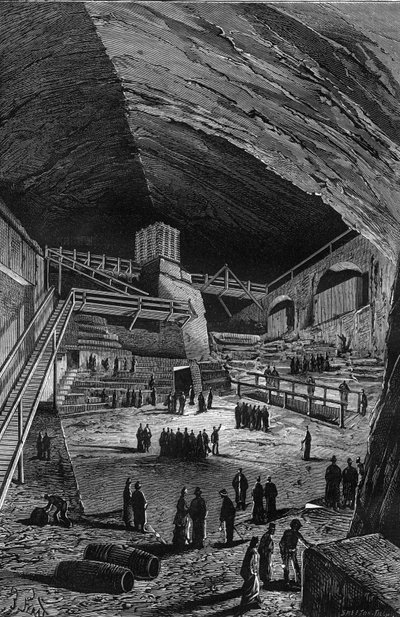 Miniere di sale di Wieliczka, Polonia. Incisione in 