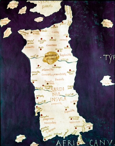 Sardegna. Dettaglio di una mappa geografica che accompagna la 