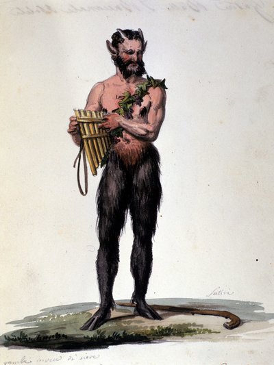 Satiro e musica. Incisione del XIX secolo. da Unknown artist