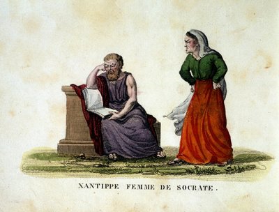 Scena domestica tra Socrate e sua moglie Xantippe - incisione da Unknown artist