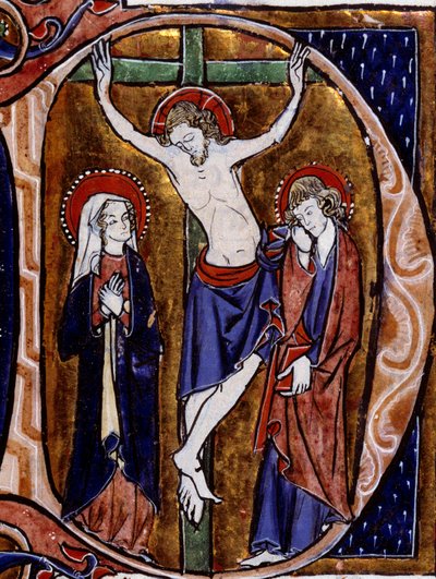 Scena di crocifissione in una lettera iniziale (lettera D). Miniatura in “Speculum historiale” di Vincent De Beauvais (XII secolo) da Unknown artist