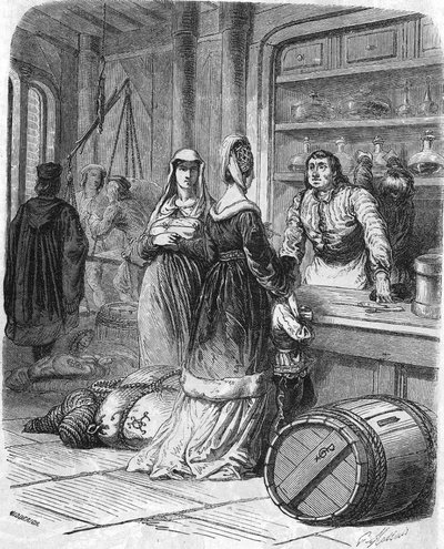 Scena di vita quotidiana, negozio nel XV secolo da Unknown artist