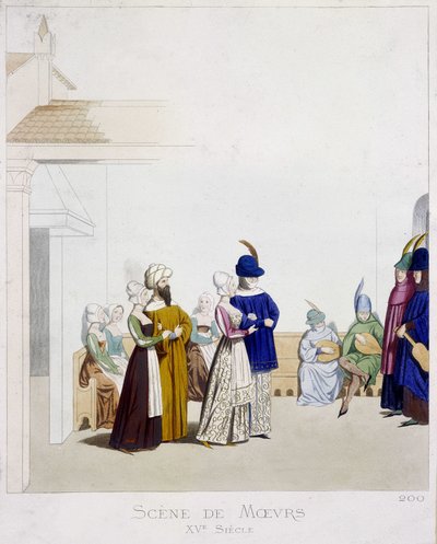 Scena di costumi: scena di Carnevale - basata su un manoscritto italiano del XV secolo, Arti Deco da Unknown artist
