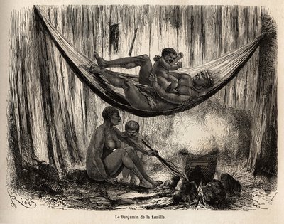 Scena della vita familiare degli indiani Yahuas della missione di San Jose (Perù), l