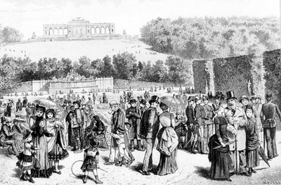 Parco di Schönbrunn, un complesso di palazzi e giardini situato non lontano da Vienna, era la residenza estiva della famiglia Asburgo dal XVIII secolo. Litografia del XIX secolo da Unknown artist