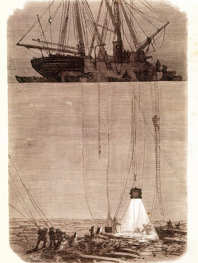 Ricerca di galeoni spagnoli naufragati nella baia di Vigo nel 1702. Pagina tratta da “Emporio Picturesco” 1871 da Unknown artist