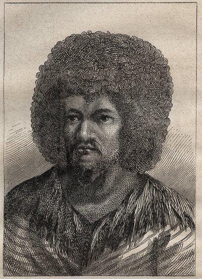 Secondo viaggio (1772-1775) del capitano James Cook (1728-1779): ritratto di O-Too (O Too), re di Tahiti - illustrazione tratta da 