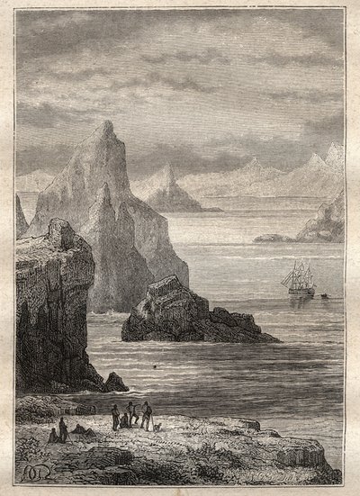 Secondo viaggio (1772-1775) del capitano James Cook (1728-1779): vista del Canale di Natale, Terra del Fuoco - illustrazione tratta da 