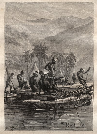 Secondo viaggio (1772-1775) del Capitano James Cook (1728-1779): i nativi avevano abbastanza fiducia per avvicinarsi e scambiare (Nuova Caledonia) - illustrazione tratta da 